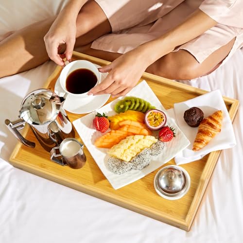 Bamboo Bed Tray Table, Folding Legs and Handles, Breakfast Tray, Laptop Desk for Bed or Sofa, Serving Tray for Eating, Working, Reading,Picnic - color: Bamboo, size: 18.1" x 11.2" x 7.7"