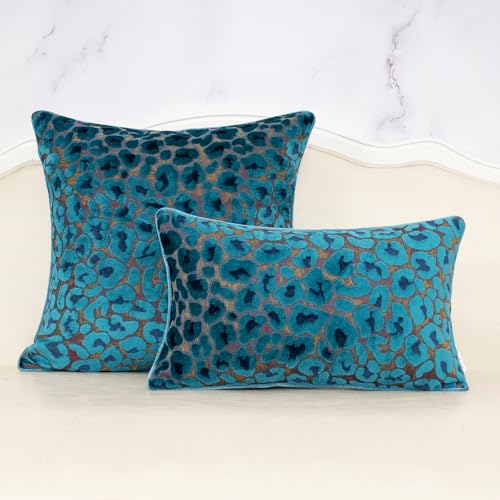 Alerfa Blue Floral Throw Pillow Cover 18 x 18 Inch Cut Velvet Sqaure Luxury Decorative Pillow Cover for Couch Living Room Bedroom - color: Blue, size: 18" x 18" (Pack of 1)