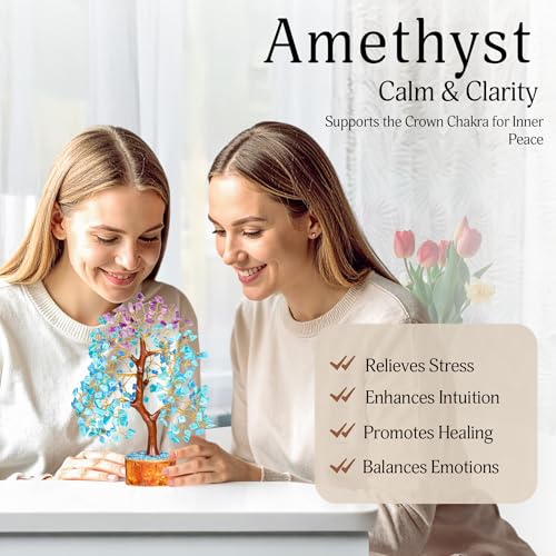 YATSKIA Amethyst and Turquoise Crystal Tree of Life - Crystal Decor - Spiritual Gifts - Crystals Gifts for Women - Gemstones and Crystals - color: Turquoise and Amethyst Golden Wire