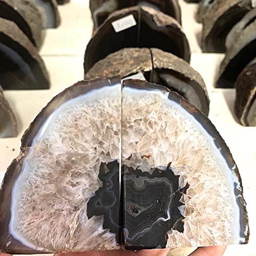 AMOYSTONE Agate Bookends Black Geode Book Ends Heavy Duty Bookend Holder Decorative with Rubber Bumpers Small(1 Pair, 2-3 LBS) - color: Natural Black, size: 2-3LBS