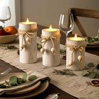 MelonBoat White Pillar Candle Holder:Farmhouse Candle Holders with Battery Operated Candles, Farmhouse Decor with Flameless LED Candles, Wood Centerpieces for Table 3-Pack for Holiday Party Home Decor