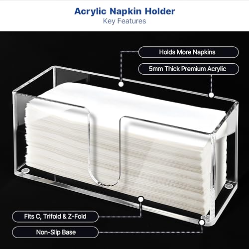 Acrylic Paper Towel Holder for Bathroom or Kitchen – Clear Countertop Dispenser for Trifold, Multifold, C-Fold Napkins, Disposable Hand Towels, Modern Napkin Tray, 10.75 x 4.125 x 5 Inch - color: Z - Acrylic Large, size: Guest Towel Holder