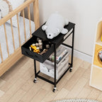 CADUKE 2 Tier PC Stand - Black Computer Tower Stand with Fabric Drawer, Modern Printer Stand with Wheels, Under Desk for Office & Study Room - color: Black