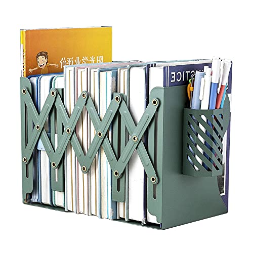 Metal Iron Book Ends Adjustable Bookends Nonskid Book Ends for Heavy Book Holder Heavy Duty Bookends Bookcase Desktop Book Organizer Binder Holde (Green)