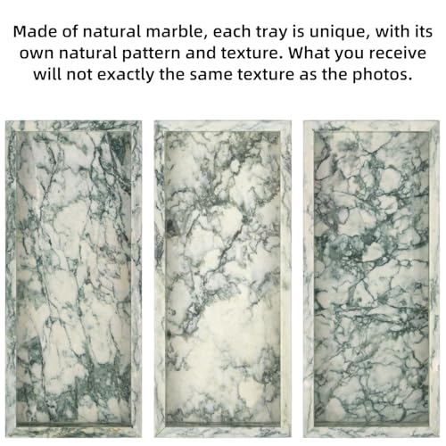 Marble Bathroom Vanity Tray, Natural Luxury Vanity Home Kitchen Bathroom Table Tray, Stone Decorative Countertop Dresser Trays for Key Coffee Perfume Jewelry Makeup (Green Texture, 12"x 5" x1.2") - color: Green Texture, size: 12" x 5" x 1.2"