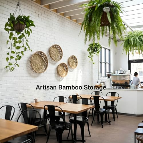 Handwoven Bamboo Basket Set of 3, Decorative Wall Basket, Boho Woven Basket Decor, Round Serving Basket for Bread & Fruit, Artisan Bamboo Storage + Tongs & Brush - style: Handwoven Bamboo Basket – Decorative Flower Weave