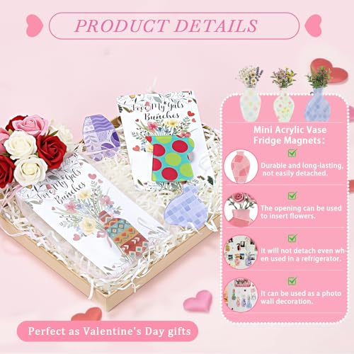 Ceenna 16 Pcs Mini Vase Magnets for Fridge Gift with Organza Bags Cards Tiny Refrigerator Decoration Office Kitchen Locker Whiteboard for Female Coworker Teacher Nurse Plant Lovers End of Year Gifts