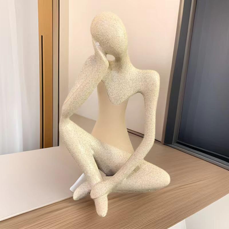 Sandstone Thinker Abstract Statue, European Light Luxury Resin Craft, Office Bookshelf Living Room Entrance Desktop Decor, White - color: White