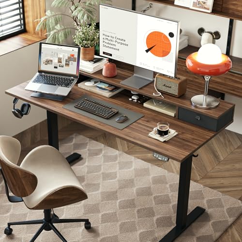 Agilestic 48 x 24 Inches Electric Standing Desk with 2 Storage Drawers, Adjustable Height Sit and Stand Computer Table with Splice Board, Dark Walnut - color: Dark Walnut, size: 48 x 24 Inches with 2 drawers