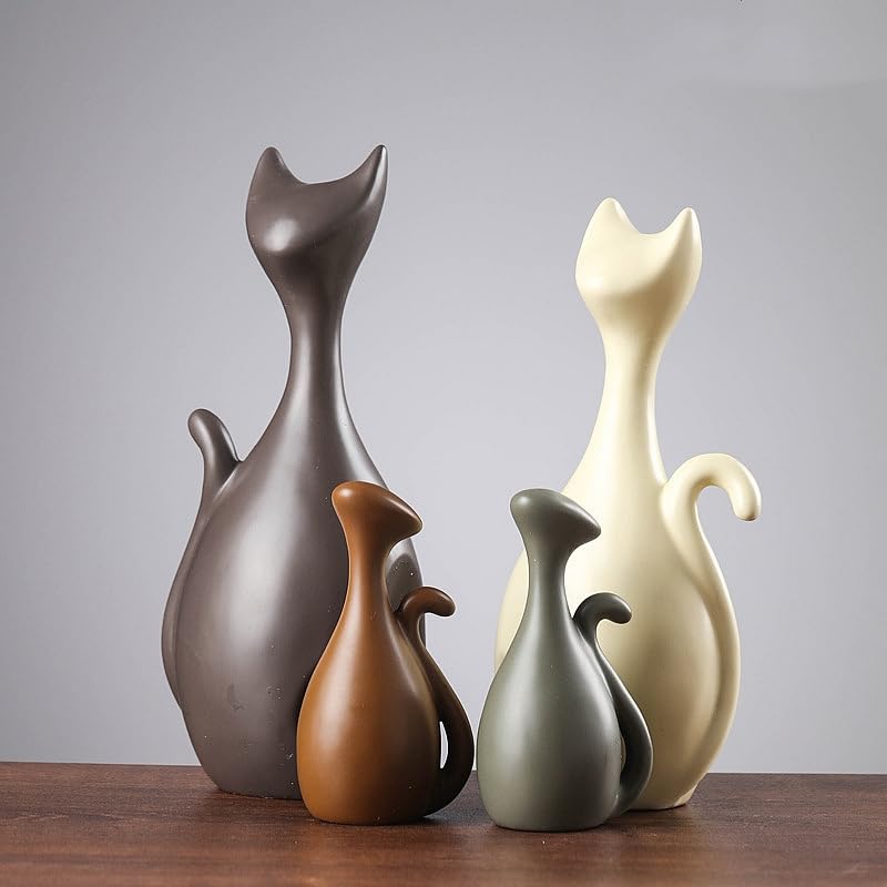 Ceramic Statue,Cat Family Figurines Porcelain,Creative Ceramic Decorative,Crafts Ornaments Home Decor,Memorial Gift for Parents,Suitable for Shelf,Bookself (Nordic Cat Family) - color: Nordic Cat Family