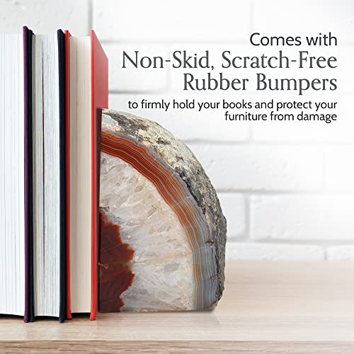 Nature's Decorations Agate Bookends - A Quality Brown Geode with Non-Skid Rubber Bumpers for Shelves, Office, Home Decor - Heavy Duty Cool Crystal Stone (2-3 LB) - color: Brown, size: A Grade 2 - 3 Lbs