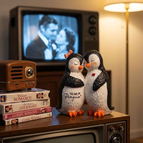 Penguin Gifts for Couple, Romantic Anniversary Wedding Gifts for Men Women, Resin Penguin Figurines, I Love You Gift for Wife Husband Girlfriend Boyfriend, Penguin Statue Home Decor with Greeting Card