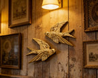 AMOIENSIS Bird Wall Sculpture Art, (Set of 2) 4¾ inch Resin Gold Bird 3D Sculpted Floating Hanging Wall Sculpture Decoration - color: Gold