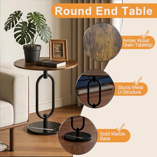 17In(W) x19In(H) Round End Table Heavy Duty Modern Side Table Stable Sofa Side Table Marble Base Accent Coffee Table Nightstand for Living Room Bedroom-Amber - color: Amber-a
