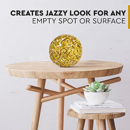 Everydecor Metal Decorative Sphere for Home Decor - Decorative Balls for Shelves, Centerpiece Bowls, Bookshelf - Decoration Orbs Accents for Living Room, Bedroom - Fancy Yellow Shelf Spheres - color: F. Gold, size: 4 Inch