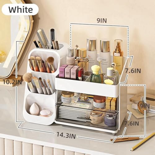 Booklov Makeup Organizer for Vanity, Large Capacity Cosmetic Display Case with Clear Acrylic Drawer, Countertop Beauty Storage Holder for Skincare, Brush Eyeshadow Lipstick Counter Desk, Crystal White - color: Crystal White, size: L01