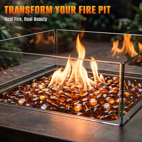 Mr. Fireglass 10 Pound Fire Glass Beads, 1/2" Reflective Round Fire Glass Drops for Fireplace Fire Pit & Lanscaping, High Luster Amber - color: Amber, size: 1/2 inch, 10 Pounds