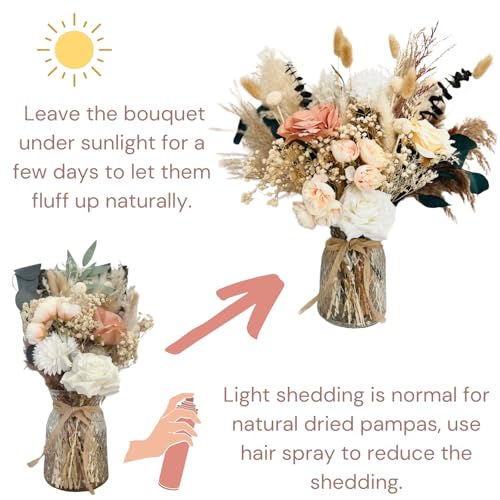 Luxury Floral Arrangement with Vase - Pampas Grass & Artificial Flowers for Kitchen Island, High End Centerpiece Decor, Coffee Table & Dining Table, Farmhouse Boho Home Decor with Dried Flowers - size: high end bouquet in vase