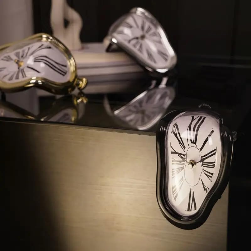 TIMEACT Melting Clock Dali Melted Clock Gift Decor Art Inspired Wall Clock Twisted Shelf Hanging Surrealist for Decorative Shop Office Home Desk Roman (Black) - color: Black