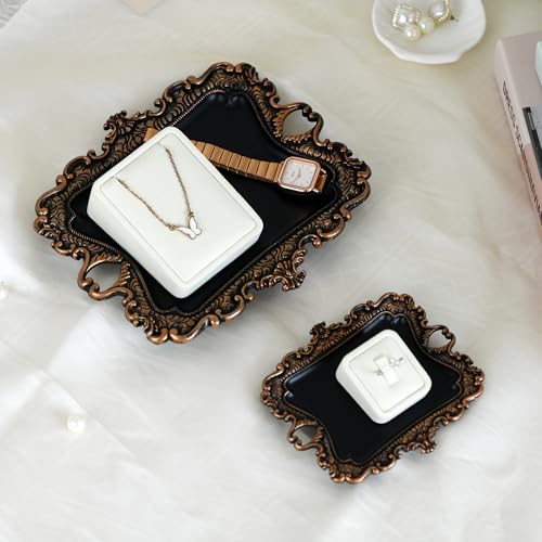 Funly mee 8 x 7 inches Antique Trinket Dish Vintage Jewelry Tray, Ring Holder (Black & Gold, M) - color: Black & Gold, size: Medium