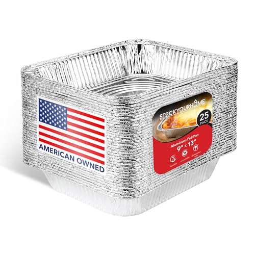 Aluminum 9x13 Disposable Foil (25 Pack) – Half Size Deep Steam Table for Cooking, Heating, Storing, Prepping Food, Stock Your Home - size: 25 Pack