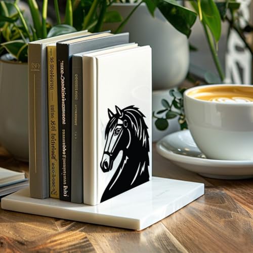 Peacoblue Metal Bookends for Shelves, Modern Decorative Heavy Duty Study Book Support Stoppers for Office, Desk, Shelf, Room 5.3"x4.3"x7" Cast Iron Simple Tall Bookends, 1 Pair (Horse Head) - style: Horse Head