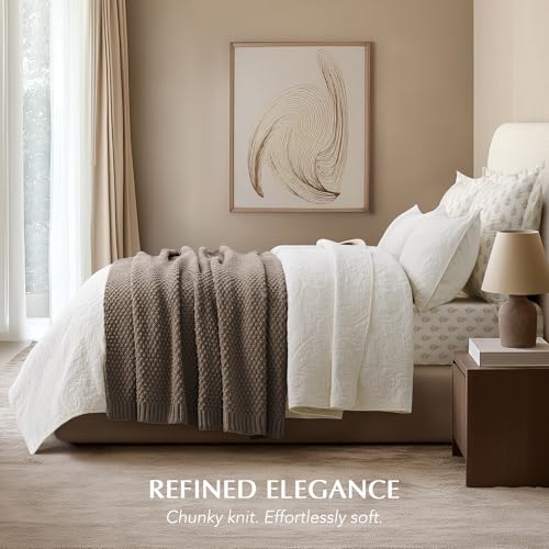 EVERGRACEHOME Chunky Chenille Knit Throw Blanket for Couch, Soft Luxurious Moss Stitch Blankets for Bed, Cozy Decorative Farmhouse Knitted Throws for Sofa, Mocha Brown, 60" x 80" - color: Mocha Brown, size: 60" x 80"