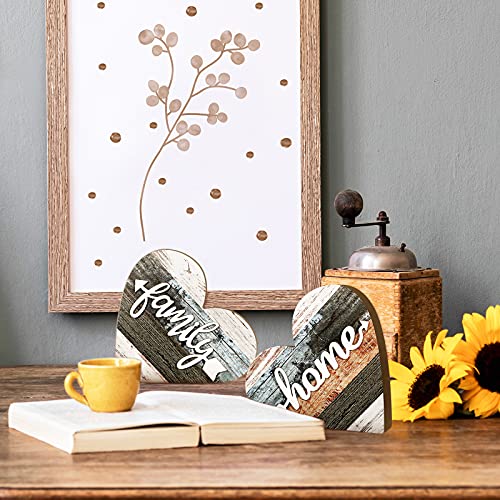 Jetec 2 Pcs Rustic Wooden Heart Table Decor, Daisy Farmhouse Home Decor, Bless This Home & Be Kind Sign for Living Room, Dining Room, Shelf & Mantel, Ideal Housewarming & Birthday Gift(Simple Style) - style: Simple Style