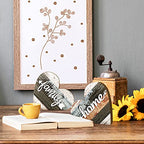 Jetec 2 Pcs Rustic Wooden Heart Table Decor, Daisy Farmhouse Home Decor, Bless This Home & Be Kind Sign for Living Room, Dining Room, Shelf & Mantel, Ideal Housewarming & Birthday Gift(Simple Style) - style: Simple Style