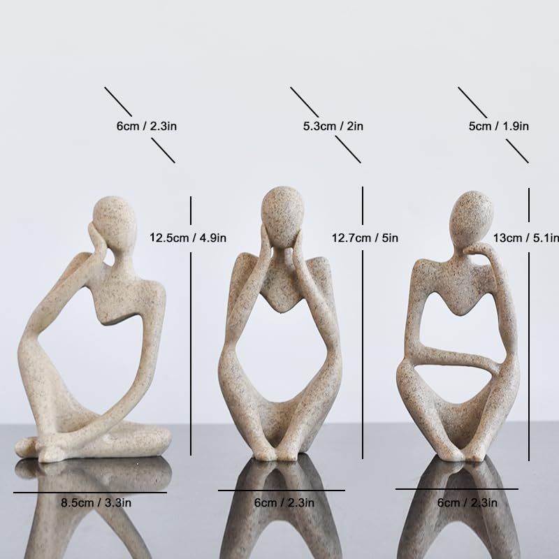 Thinker Statues Home Decor, Set of 3 Pcs Grey Resin Trendy Abstract Art Sculpture Collectible Figurines Home Office Bookshelf Bedrooms Living Room Coffee Shops Desktop Decoration Aesthetic Ornaments - color: Beige
