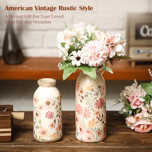 2 Pcs Ceramic Small Vase Rustic Farmhouse Vase Boho Vases Home Decoration for Your Kitchen Bedroom Office Bathroom & Shelf Centerpiece Table Decorative(Vintage)