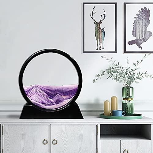 Muyan Moving Sand Art Picture Sandscapes in Motion Round Glass 3D Deep Sea Sand Art for Adult Kid Large Desktop Art Toys (Purple, 7 Inch) - color: Purple, size: 7 Inch