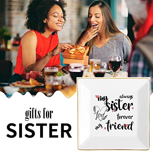 Sisters Gifts from Sister in Law Happy Birthday Gift for Women Funny Big Brother Little Ceramic Small Jewelry Dish Unique Trinket Tray Best Ring Plates Always My Sister, Forever My Friend - color: Sisters