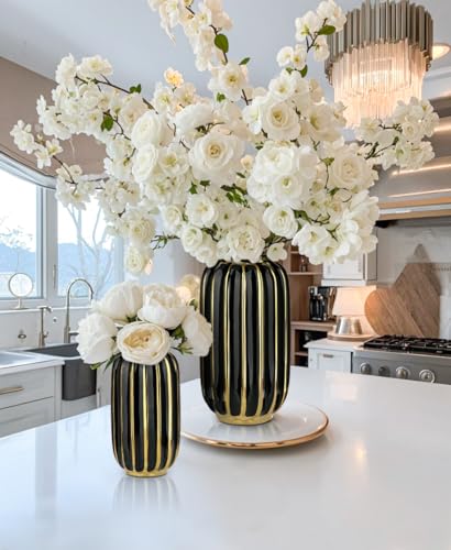 Briful Gold Plated Lantern Ceramic Vase Home Decor Creative Design Porcelain Decorative Flower Vase 8.66'' Black Ceramic Vases for Wedding Anniversary Decoration - color: 8.66'' Tall-black