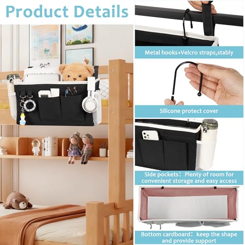 Loghot Bedside Caddy/Bedside Storage Bag Hanging Organizer for Bunk and Hospital Beds,Dorm Rooms Bed Rails,Can be Placed Glasses,Books,Mobile Phones,Keys (2pc Black) - color: 2pc Black