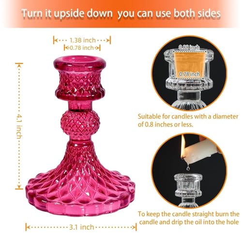 Glass Candlestick Holder,Striped Taper Candle Holders,Set of 6 Candle Stand for Table Centerpieces, Home Decor,Weddings,Festival and Parties (GCH002-Purple Dimond) - color: Gch002-purple Dimond
