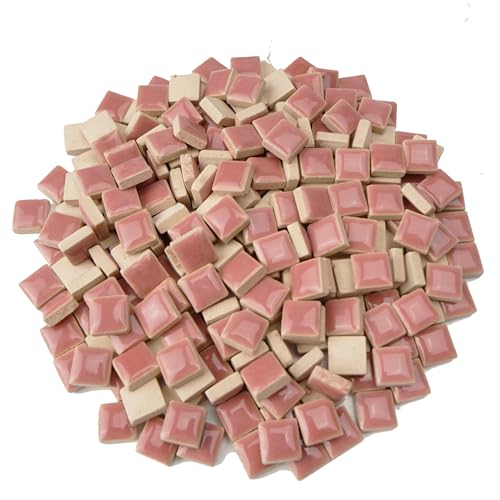 Glazed Ceramic Mosaic Tiles,Glazed Porcelain Tiles,Art Craft Supplies,Square Shapes(12mm), Smoothed Edges,300g/200pcs, Prefect for DIY Art Crafts Supplies,Flesh - color: Flesh