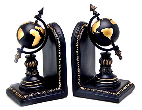 Bellaa Decorative Bookend Globe Arrow Armillary Atlas Celestial Sphere Astronomy Art Vintage Statues Book Ends Heavy Duty Shelf Supports Shelves Stoppers Holder Nonskid