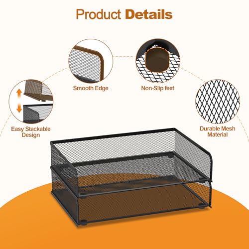 YINGHUA 2-Pack Metal Mesh Stackable Paper Letter Trays Organizer for Classroom,Office Desk File Sorter Holder Organizer Storage Box for Letter/A4 Size Folder Documents-Black - color: 2 Pack-black