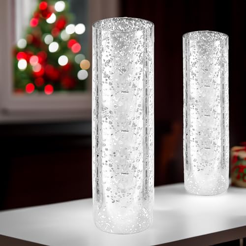 WGVI Hurricane Candle Holder Sleeve, W: 4", Ht: 16", Silver Speckled Glass Cylinder Open Both Ends, Chimney Tube Shade, 1 Piece - size: 4x16"H