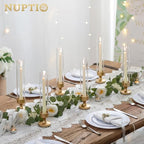 NUPTIO Hurricane Glass Candle Holder: Set of 10 Metal Taper Candle Holders with Sleeves - Gold Candlestick Holders Bulk for Outdoor Party Wedding Table Centerpiece Decoration - size: 10 Pcs