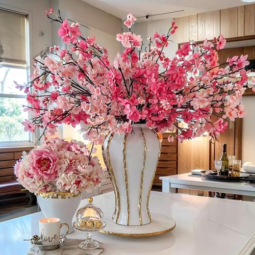 White and Gold Vases for Centerpieces,White Gold Ginger Jars for Home Decor,Large Gold Vases for Kitchen Counter,Vintage Vase with Lid,Birthday Anniversary (White Gold, 18 in +14 in) - color: White Gold-a, size: 18 in + 14 in