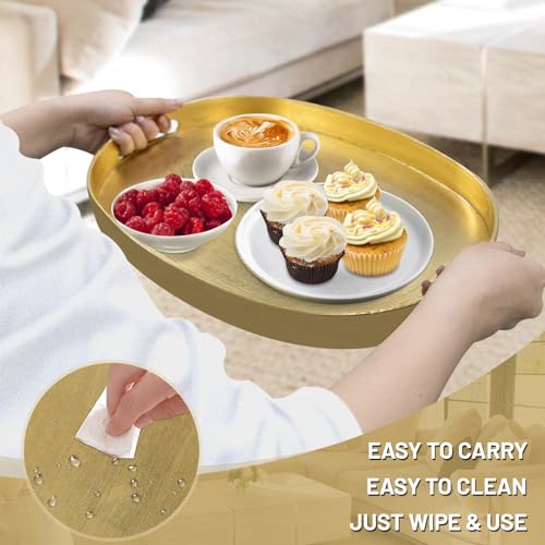 MAONAME Gold Decorative Tray with Handles, Foil Serving Tray for Ottoman, Oval Coffee Table Trays for Living Room, Bathroom, 15.6" L x 10.6" W x 1.4" H - size: 15.6" x 10.6" x 1.4"