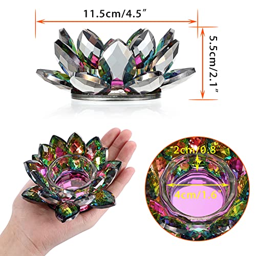 OwnMy Colorful Crystal Lotus Flower Tea Light Holder - Lotus Petals Votive Candle Holder Candle Lamp, Glass Flower Tealight Candle Stand for Table Centerpiece Wedding Decors - color: Colorful