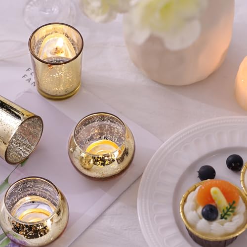 DEVI 12pcs Assorsted Gold Votive Candle Holders, Gold Wedding Table Decorations for Home Party, Mercury Glass Candle Holder for Tea Lights, Wedding Bridal Shower Party Table Decorations - color: Gold