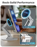 COOPER Mag360, Desktop MagSafe Stand for iPhone 17 Pro Max (16/15/14/13/12), Magnetic Phone Holder for Desk, 360° Rotating, Height Adjustable, Magnetic Phone Stand for Desk, with Metal Ring (White) - color: Cream White