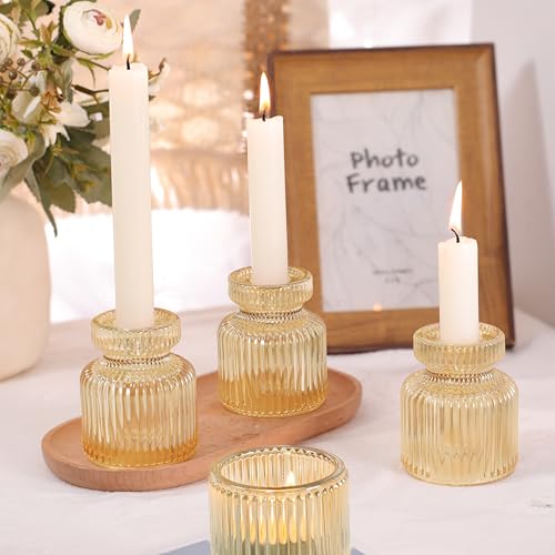 DARJEN 12 Pcs Glass Candlestick Holders- Gold Taper Candlestick Holders Tealight Votive Candle Holders for Table Centerpieces, Wedding, Dinner Party, Home Decor - color: Gold, size: 12Pcs