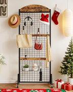 CHOEZON Grid Wall Panel 5.7’ x 2’ FT Grid Display Rack, Movable Gridwall Display Stand with Wheels,Floorstanding Wire Grid Rack with 4 S-Shaped Hooks and 4 Garment Hooks Rustic Brown and Black TCJ17BF - color: Rustic Brown and Black