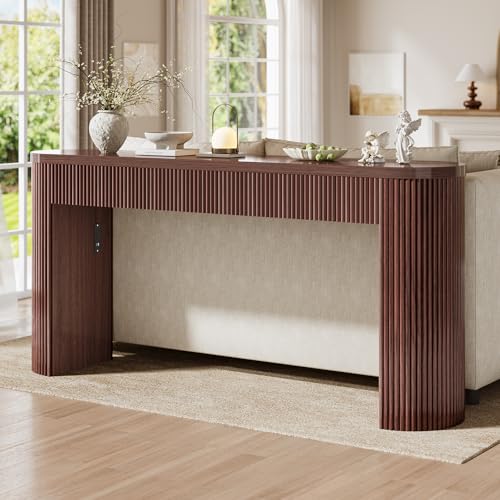 Itaar 63" Fluted Console Table with 2 Drawers, Modern Entryway Table with Storage, Long Sofa Table Behind Couch for Living Room, Hallway, Couch, Foyer，Brown - color: Brown