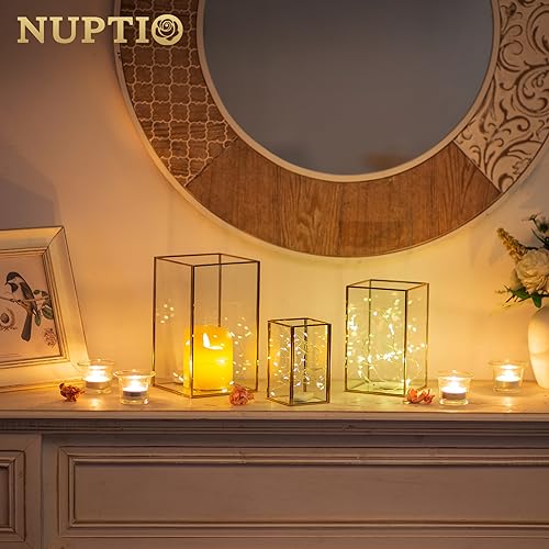 NUPTIO Glass Hurricane Candle Holder: 3 Pcs Black Lanterns Geometric Pillar Candles Holder Decorative Lantern Centerpiece for Outdoor & Indoor Halloween Holiday Fireplace Decor 8.1 & 6.5 & 4.7 inch - color: Black, size: 8.1 & 6.5 & 4.7 inch H - 3 Pcs